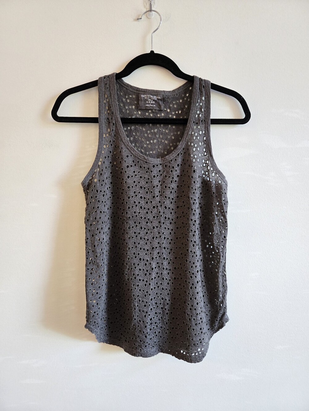 MAJESTIC FILATURES I S Linen Preforated Racerback Tank Top I concrete grey